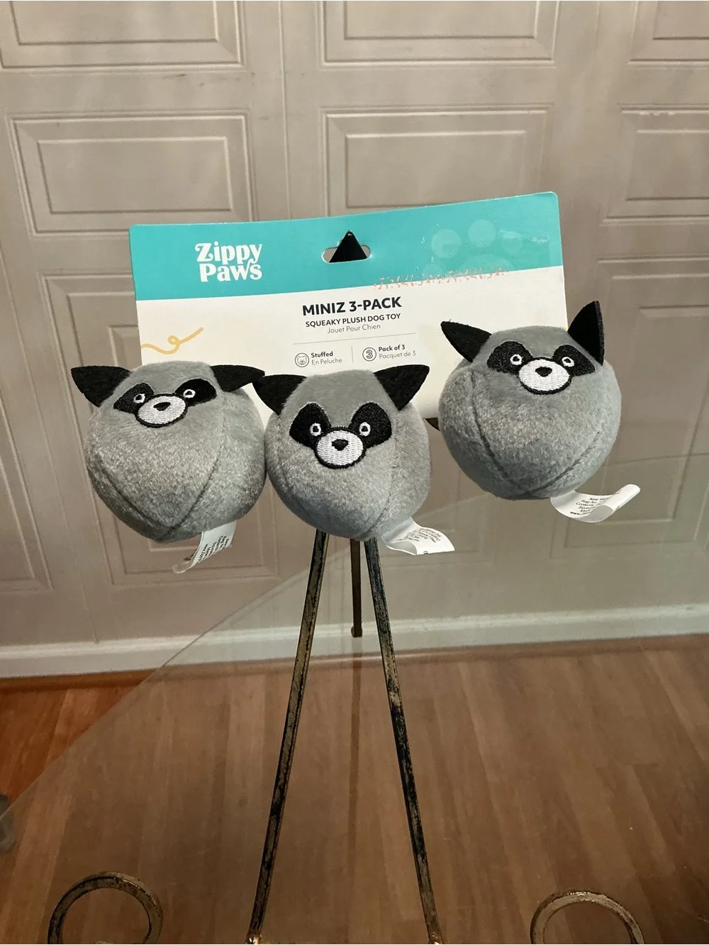 ZippyPaws 3-Pack MINIZ BUBBLE RACCOONS Squeaky Plush Dog Toy New -